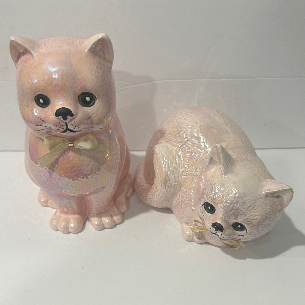 Vintage Pink Ceramic  Cat Figurines
